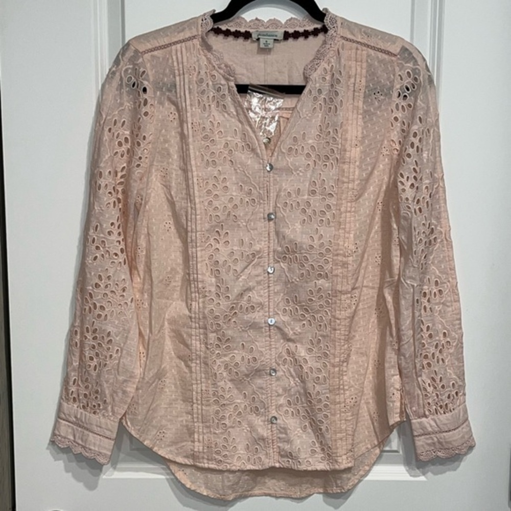 New SUNDANCE CATALOG VALERIA Eyelet Embroidered Cotton Blouse Chic Feminine